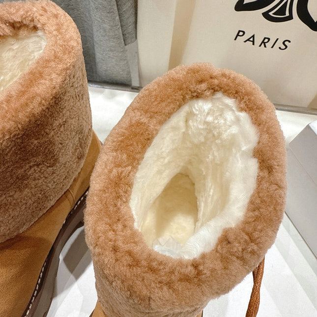 CELINE 26S FUR-TRIM ANKLE BOOTS IN BROWN SUEDE