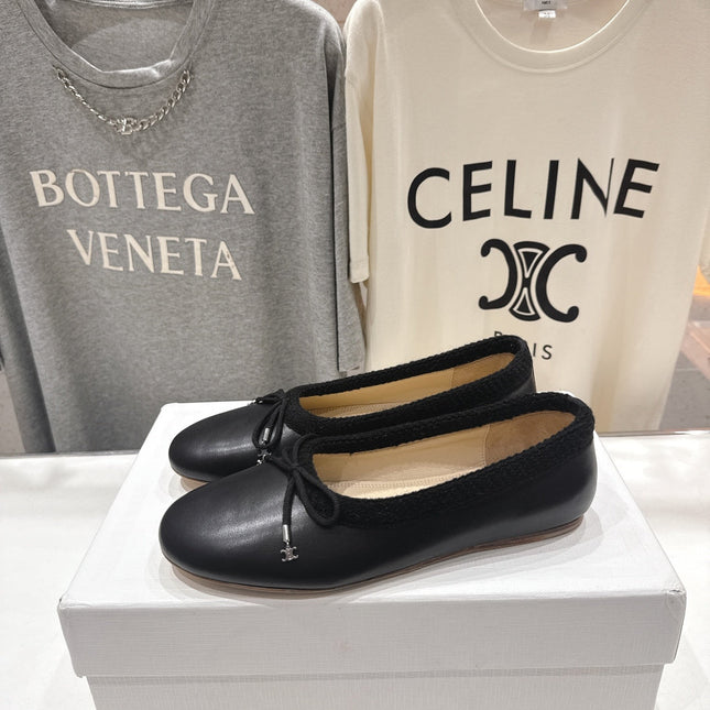 CELINE 26S BALLET FLATS IN BLACK CALFSKIN WITH BOW