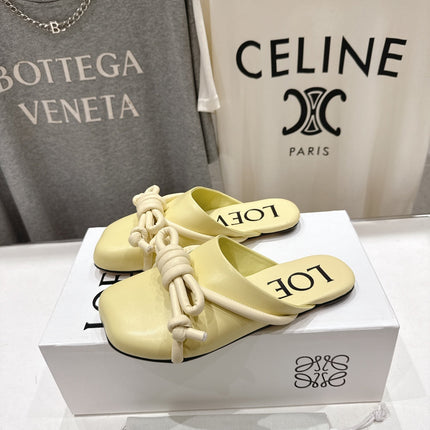 LOEWE 26S MULE LOAFERS IN BUTTER YELLOW CALFSKIN KNOT DETAIL
