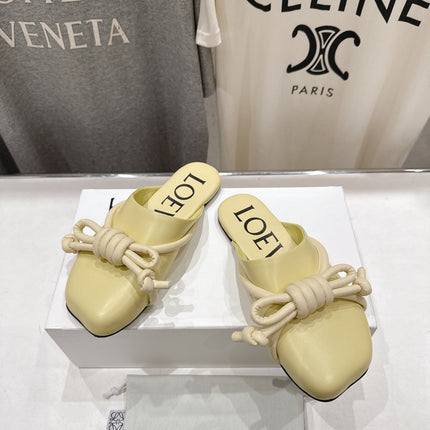 LOEWE 26S MULE LOAFERS IN BUTTER YELLOW CALFSKIN KNOT DETAIL