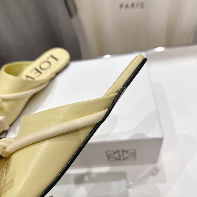 LOEWE 26S MULE LOAFERS IN BUTTER YELLOW CALFSKIN KNOT DETAIL