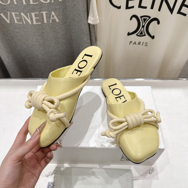 LOEWE 26S MULE LOAFERS IN BUTTER YELLOW CALFSKIN KNOT DETAIL