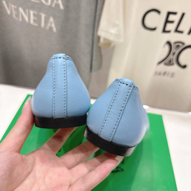 BOTTEGA VENETA 26S BALLET FLATS IN PASTEL BLUE LAMBSKIN