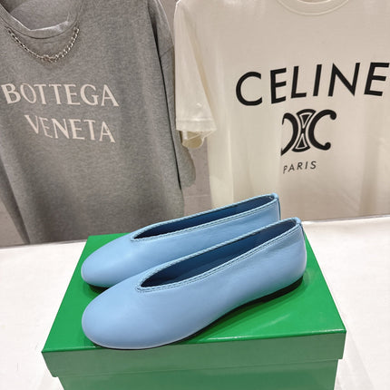 BOTTEGA VENETA 26S BALLET FLATS IN PASTEL BLUE LAMBSKIN