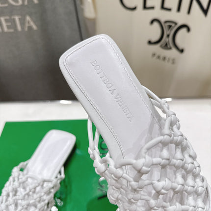 BOTTEGA VENETA 26S WOVEN MULES IN WHITE LAMBSKIN