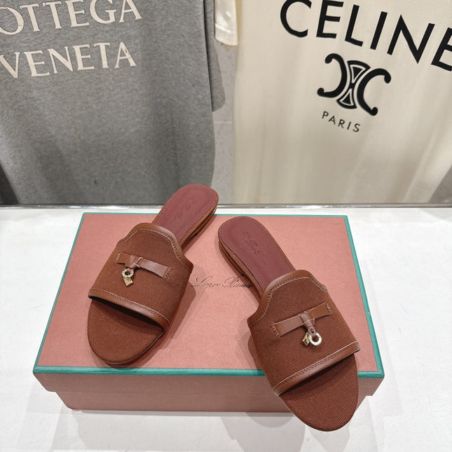LP 26S SLIDES IN DARK BROWN CANVAS AND CALFSKIN