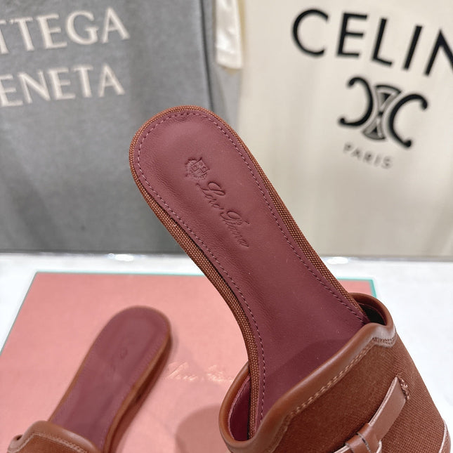 LP 26S SLIDES IN DARK BROWN CANVAS AND CALFSKIN