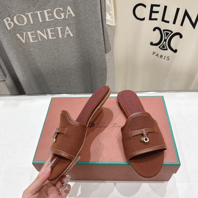 LP 26S SLIDES IN DARK BROWN CANVAS AND CALFSKIN