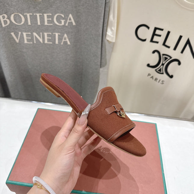 LP 26S SLIDES IN DARK BROWN CANVAS AND CALFSKIN
