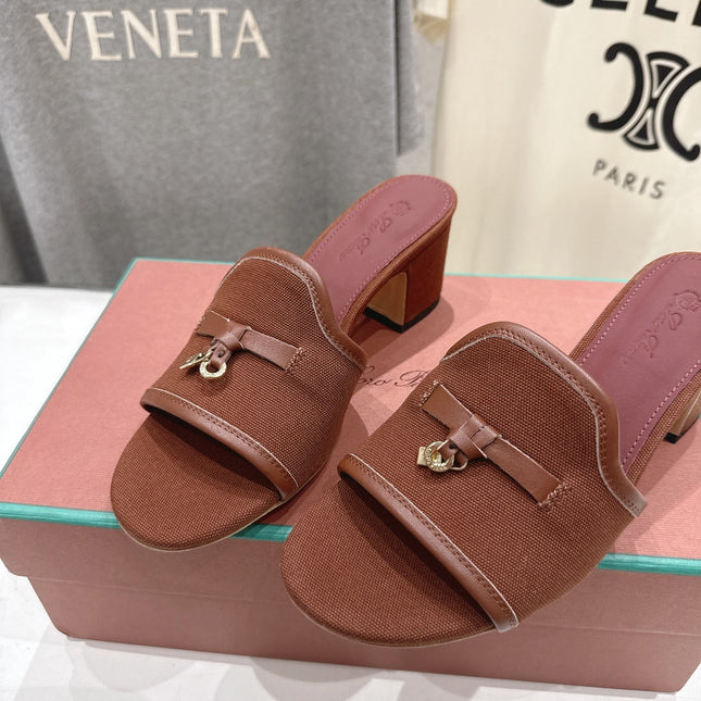 LP 26S HIGH HEEL SANDALS IN DARK BROWN CANVAS AND CALFSKIN