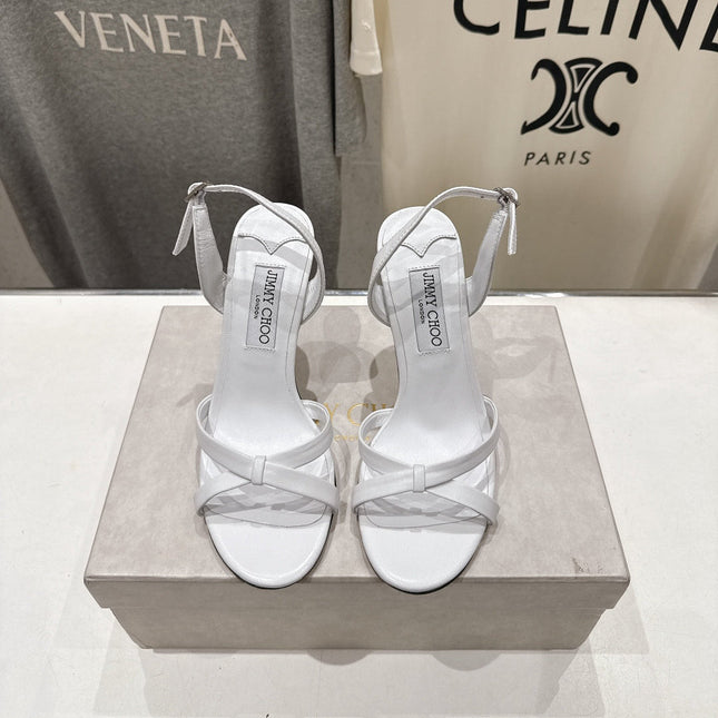 JIMMY CHOO 26S HIGH-HEELED SANDALS 100 MM IN WHITE LAMBSKIN STYLE 1