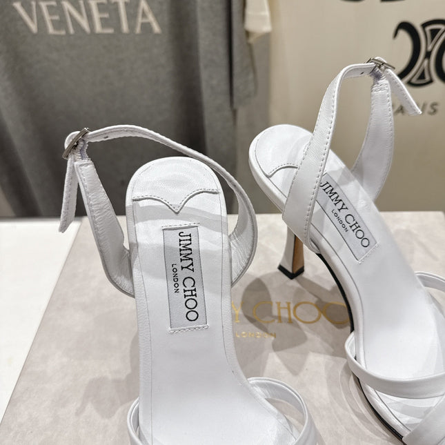 JIMMY CHOO 26S HIGH-HEELED SANDALS 100 MM IN WHITE LAMBSKIN STYLE 1