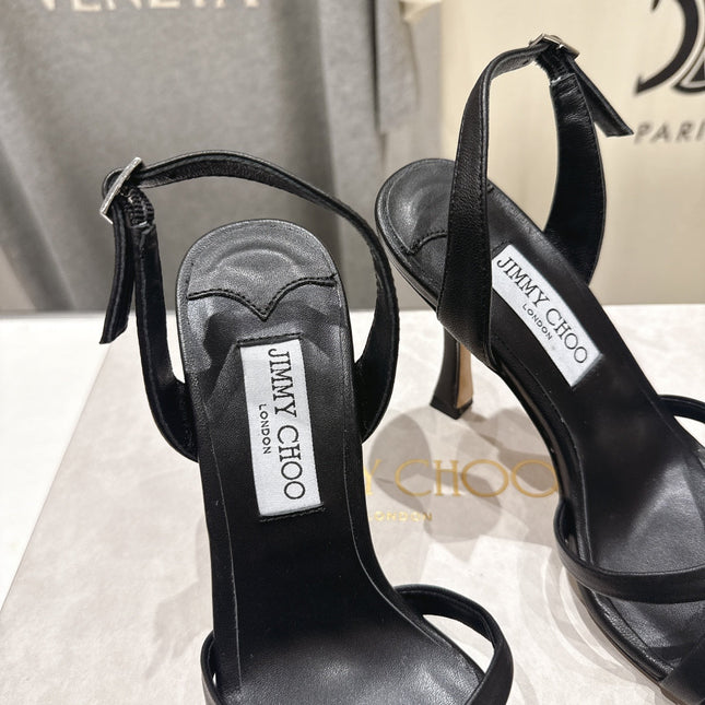 JIMMY CHOO 26S HIGH-HEELED SANDALS 100 MM IN BLACK LAMBSKIN