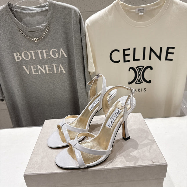 JIMMY CHOO 26S HIGH-HEELED SANDALS 100 MM IN WHITE LAMBSKIN