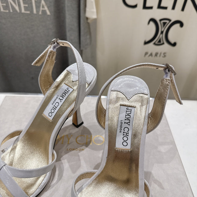 JIMMY CHOO 26S HIGH-HEELED SANDALS 100 MM IN WHITE LAMBSKIN