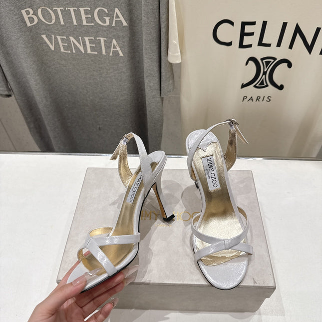 JIMMY CHOO 26S HIGH-HEELED SANDALS 100 MM IN WHITE LAMBSKIN