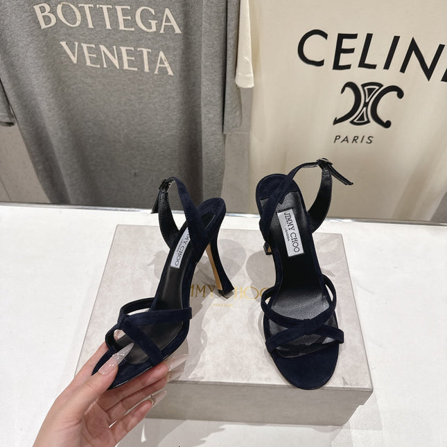 JIMMY CHOO 26S HIGH-HEELED SANDALS 100 MM IN BLACK VELVET
