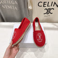 CELINE 26S MAISON PARIS EMBLEM ESPADRILLE FLATS IN DARK RED CANVAS