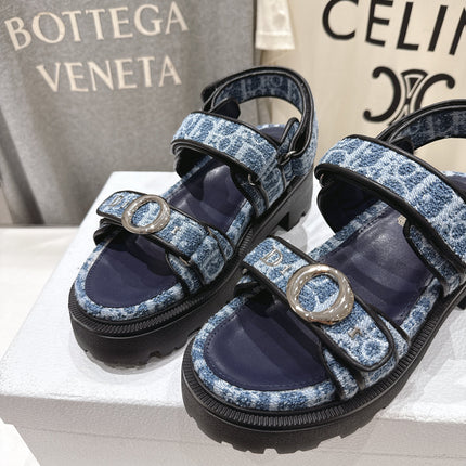 DIOR 26S D-WANDER SANDALS IN BLUE DIOR OBLIQUE DENIM SILVER HARDWARE