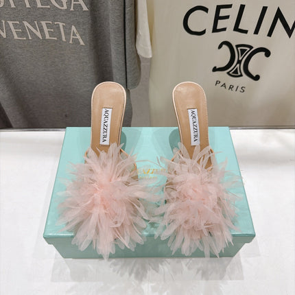 AQUAZZURA 26S BOUQUET HEELED SANDALS 80 MM IN BEIGE SATIN & CALFSKIN