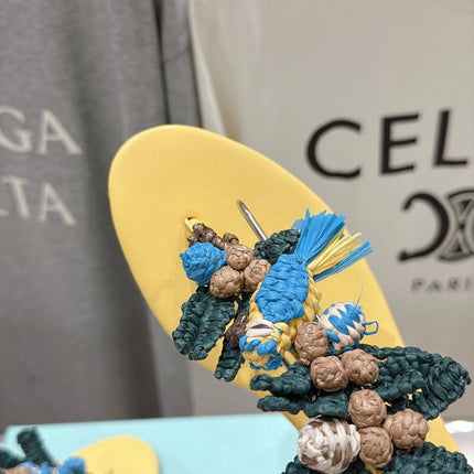 AQUAZZURA 26S FLORAL APPLIQUE THONG SANDALS IN YELLOW CALFSKIN