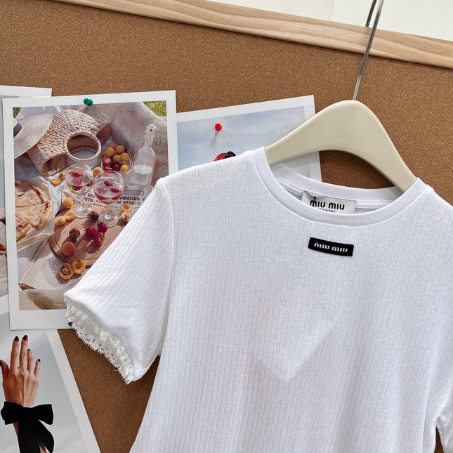 MIUMIU 26S LACE TRIM KNIT CROPPED TOP 1190
