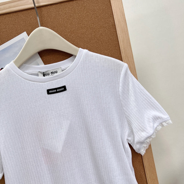MIUMIU 26S LACE TRIM KNIT CROPPED TOP 1190