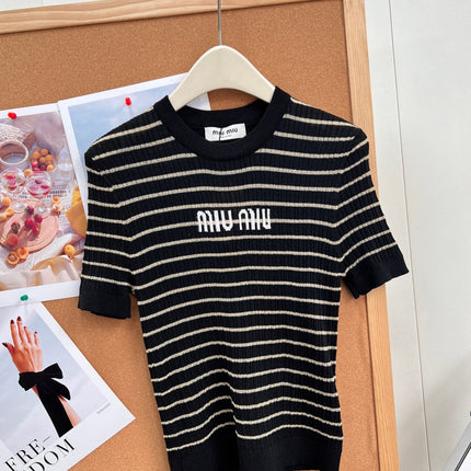 MIUMIU 26S SHORT-SLEEVE KNIT TOP 1452