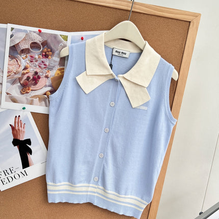 MIUMIU 26S SLEEVELESS KNIT POLO TOP 1375