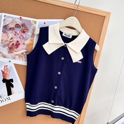 MIUMIU 26S SLEEVELESS KNIT POLO TOP 1374