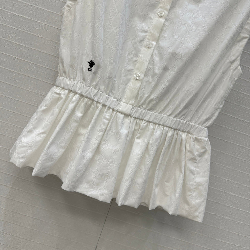 DIOR WHITE SLEEVELESS TOP WITH RUCHED WAIST
