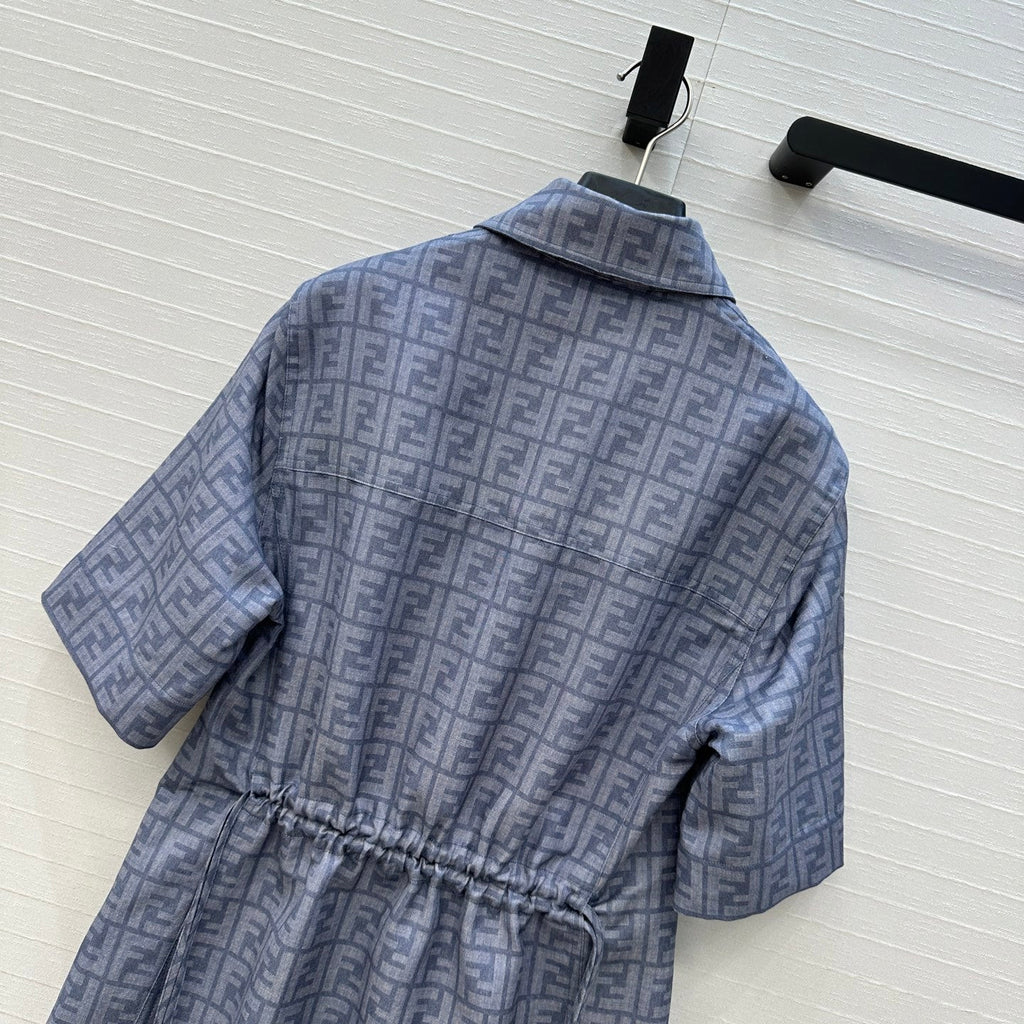FENDI SHORT-SLEEVE SHIRT DRESS WITH DRAWSTRING WAIST 276178
