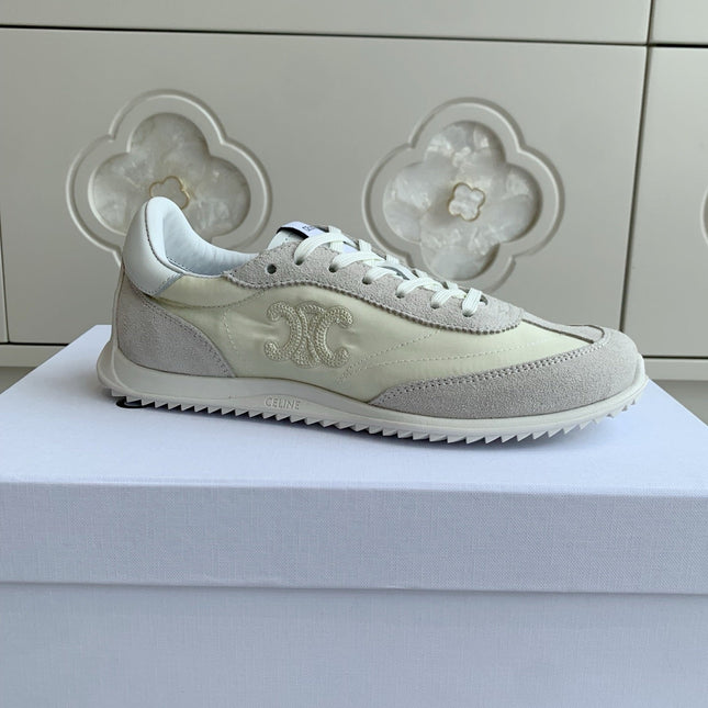 CELINE 26S TRIOMPHE RUNNER SNEAKERS IN CREAM WHITE NYLON AND LIGHT GREY SUEDE
