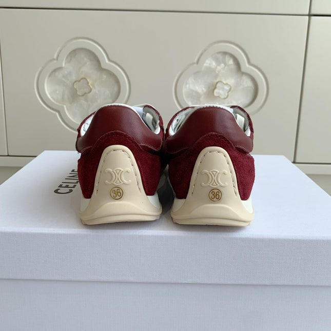CELINE 26S TRIOMPHE RUNNER SNEAKERS IN BURGUNDY RED NYLON AND SUEDE