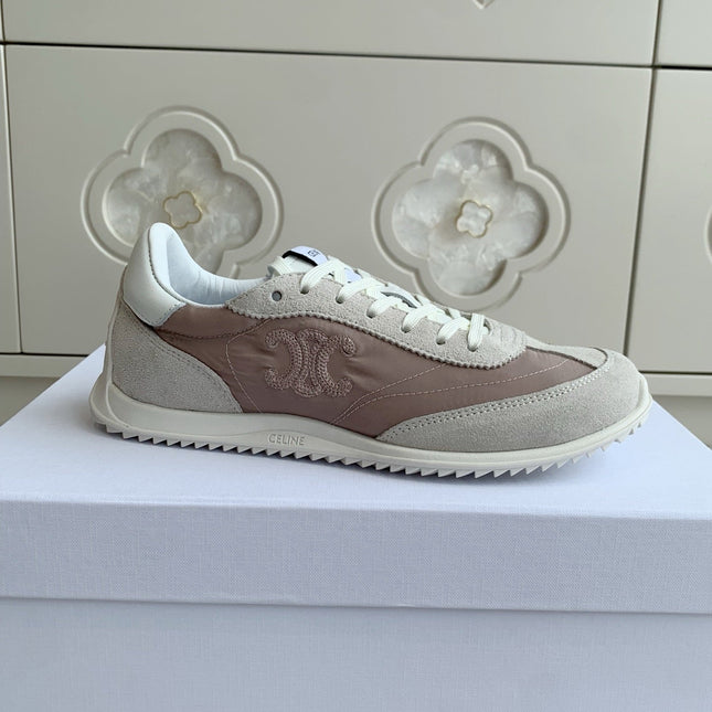 CELINE 26S TRIOMPHE RUNNER SNEAKERS IN MAUVE TAUPE NYLON AND LIGHT GREY SUEDE