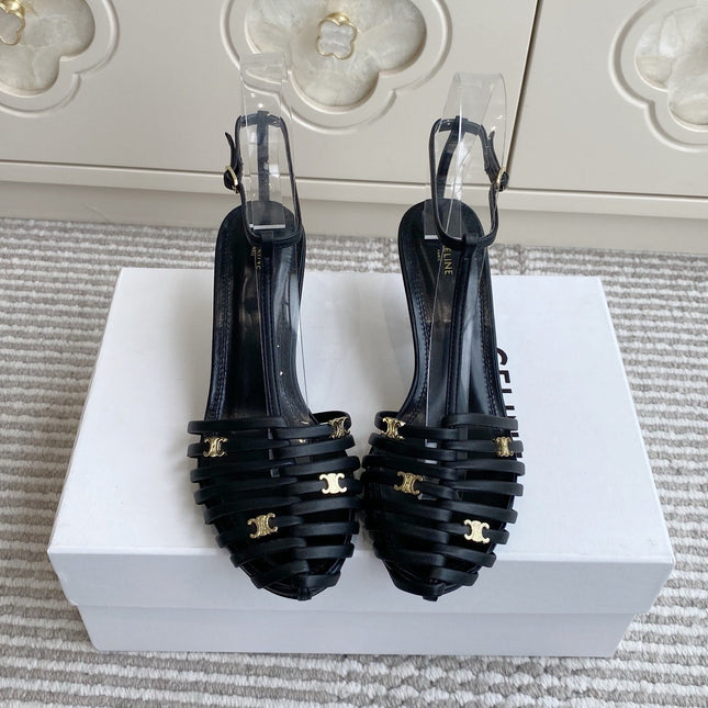 CELINE 26S CLEA TRIOMPHE GLADIATOR HEEL SANDALS 60 MM IN BLACK LAMBSKIN