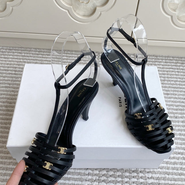 CELINE 26S CLEA TRIOMPHE GLADIATOR HEEL SANDALS 60 MM IN BLACK LAMBSKIN