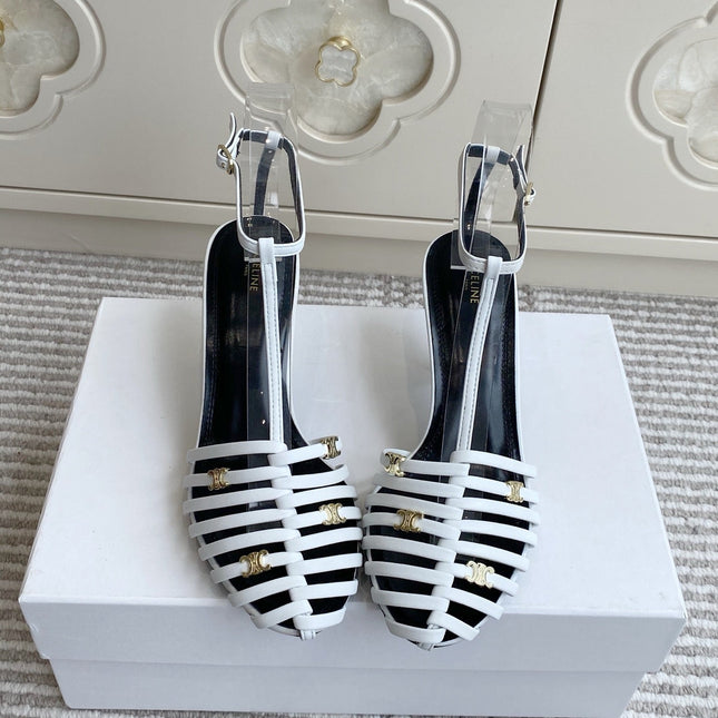 CELINE 26S CLEA TRIOMPHE GLADIATOR HEEL SANDALS 60 MM IN WHITE LAMBSKIN