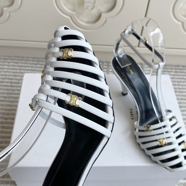CELINE 26S CLEA TRIOMPHE GLADIATOR HEEL SANDALS 60 MM IN WHITE LAMBSKIN