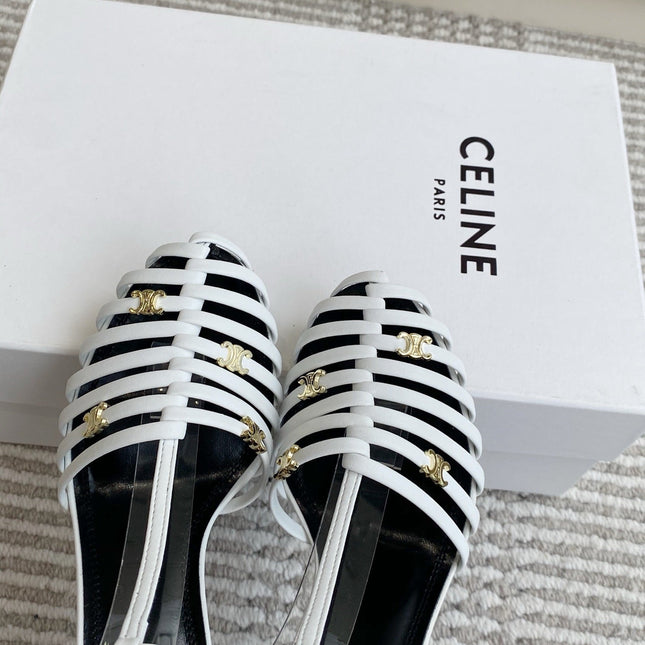 CELINE 26S CLEA TRIOMPHE GLADIATOR HEEL SANDALS 60 MM IN WHITE LAMBSKIN