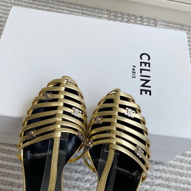 CELINE 26S CLEA TRIOMPHE GLADIATOR HEEL SANDALS 60 MM IN GOLD LAMBSKIN