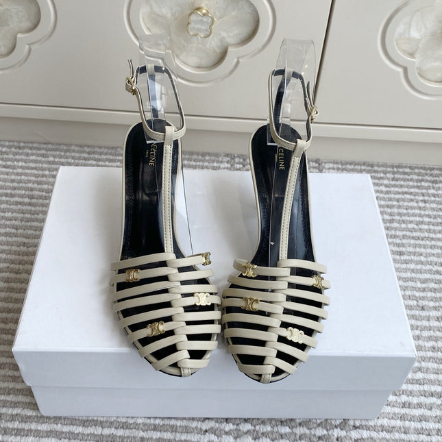 CELINE 26S CLEA TRIOMPHE GLADIATOR HEEL SANDALS 60 MM IN BEIGE LAMBSKIN