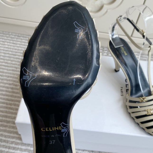 CELINE 26S CLEA TRIOMPHE GLADIATOR HEEL SANDALS 60 MM IN BEIGE LAMBSKIN