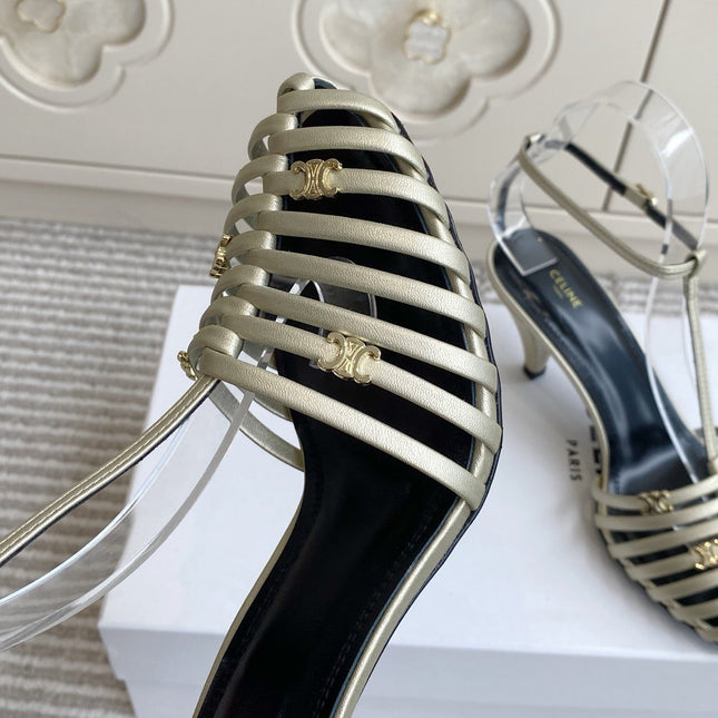 CELINE 26S CLEA TRIOMPHE GLADIATOR HEEL SANDALS 60 MM IN CHAMPAGNE GOLD LAMBSKIN