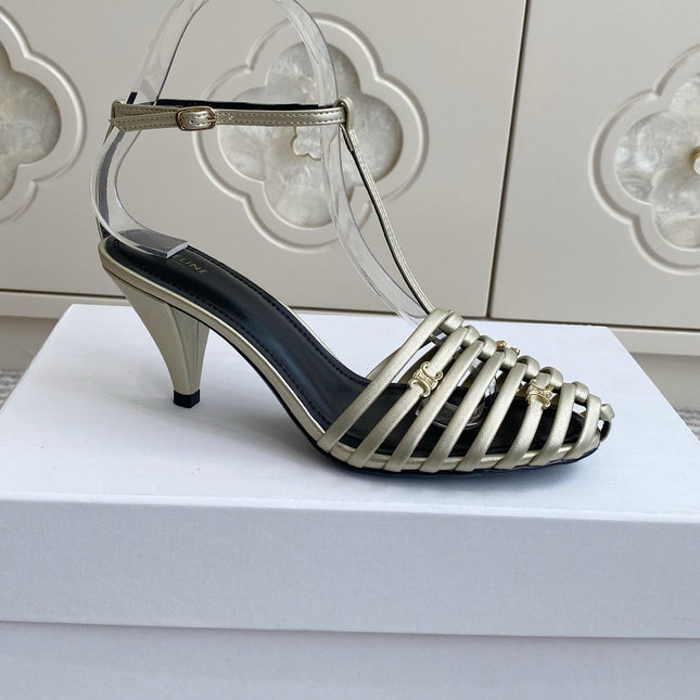 CELINE 26S CLEA TRIOMPHE GLADIATOR HEEL SANDALS 60 MM IN CHAMPAGNE GOLD LAMBSKIN