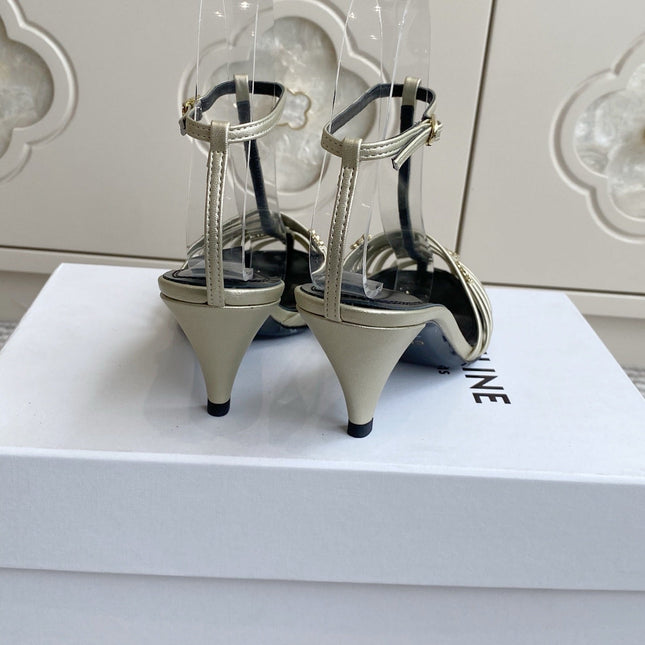 CELINE 26S CLEA TRIOMPHE GLADIATOR HEEL SANDALS 60 MM IN CHAMPAGNE GOLD LAMBSKIN