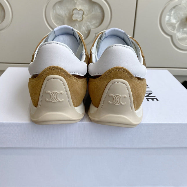 CELINE 26S RUNNER SNEAKERS IN SAND BEIGE SUEDE AND CARAMEL BROWN NYLON