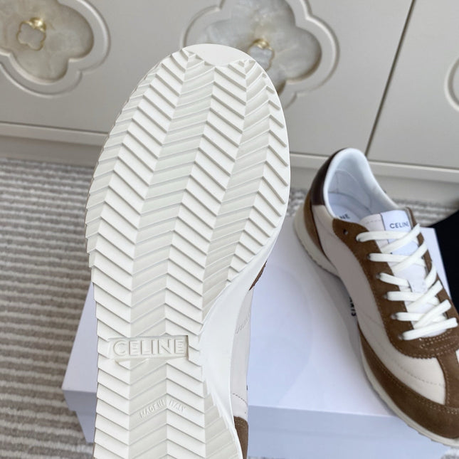 CELINE 26S RUNNER SNEAKERS IN BROWN SUEDE AND WHITE NYLON
