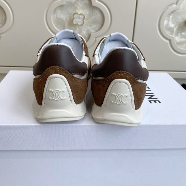 CELINE 26S RUNNER SNEAKERS IN BROWN SUEDE AND WHITE NYLON