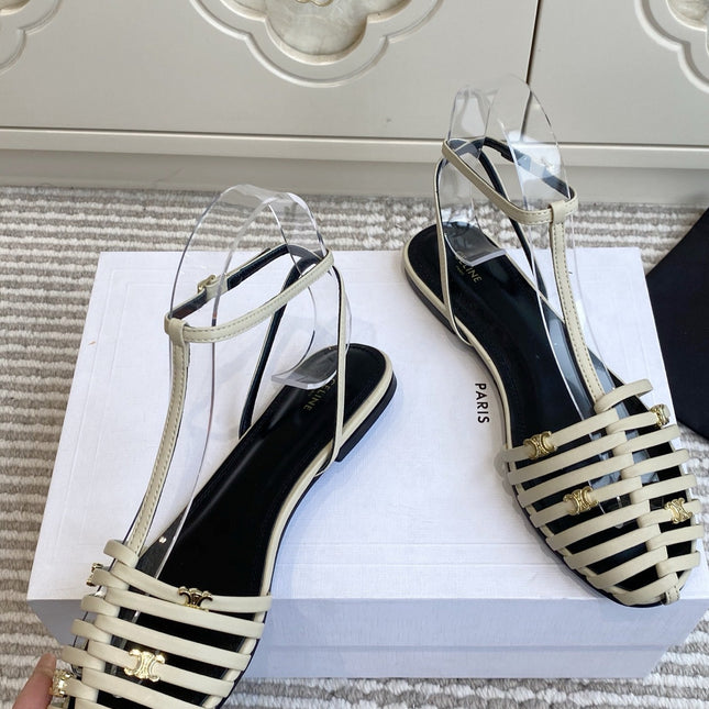 CELINE 26S CLEA TRIOMPHE GLADIATOR SANDALS IN BEIGE LAMBSKIN